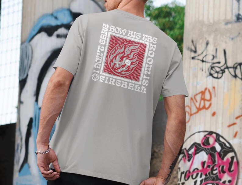 DnD Fireball T-Shirt: Funny Wizard Gift, Dungeons and Dragons Spell Ice Grey