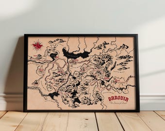 Framed Hand-Drawn Barovia Map: Curse of Strahd Ravenloft Dungeons and Dragons Decor