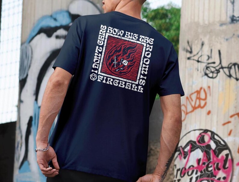 DnD Fireball T-Shirt: Funny Wizard Gift, Dungeons and Dragons Spell Navy
