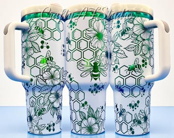 40oz Engraved Tumbler with Bees, Honeycomb & Flowers Design buzzworthy