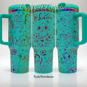 40oz little blue alien and lilo laser engraved tumbler