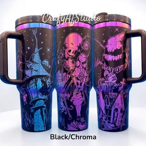 Vaso de 40 oz con grabado láser de Jack, Sally y sus amigos de la NBC - Pesadilla navideña Black/Chroma
