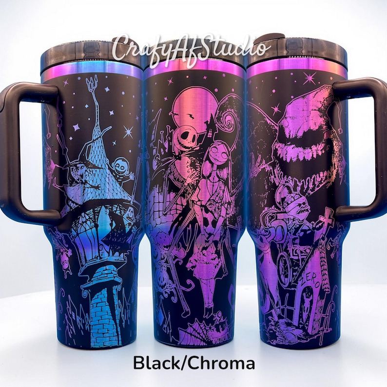 Vaso de 40 oz con grabado láser de Jack, Sally y sus amigos de la NBC - Pesadilla navideña Black/Chroma