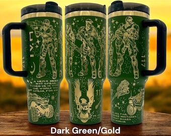 Vaso grabado de 40 oz con temática de Jefe Maestro para jugadores