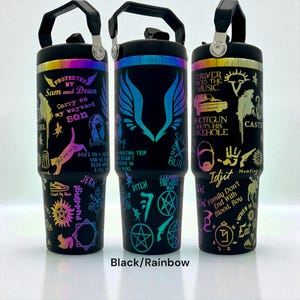 30 oz Supernatural themed Tumbler (Dean and Sam) Winchester Rainbow laser Engraved handle