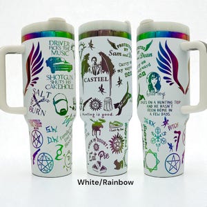 40 oz Supernatural themed Tumbler (Dean and Sam) Winchester Rainbow laser Engraved handle