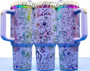 40oz little blue alien and lilo and Angel laser engraved tumbler