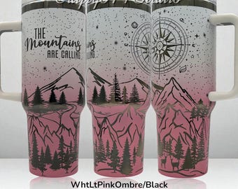 40oz Der Berg ruft Laser Engraver Tumbler | Hirsch | Jagd | Gebirge | Kompass | Bäume | Draußen