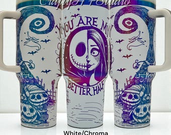 40oz Jack and Sally Better Half NBC Laser Engraved Tumbler - Nightmare Xmas