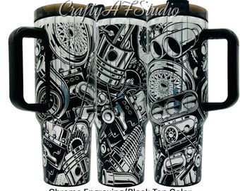 40oz Car Mechanic enthusiast tuner hot rod themed laser engraved tumbler