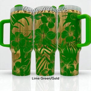 40oz Tropical Flower Paradise - Monstera and Habiscus themed laser engraved Tumbler