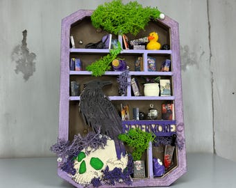Kruk i Czaszka - Nigdy więcej - Miniaturowa półka na książki - inspirowana Edgarem Allanem Poe