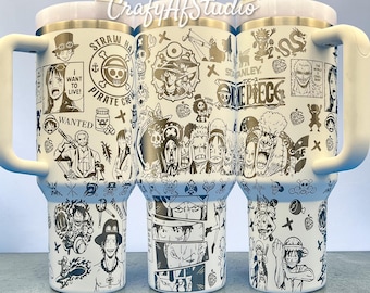 40oz Authentic Stanley Straw Hat Pirates Anime Manga series Laser Engraved Tumbler