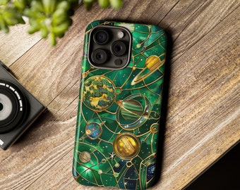 Funda para teléfono con vitrales de galaxia: Arte cósmico celestial