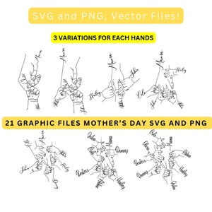 21 Paquete 1-7 Manos de niño y madre Svg, Conjunto de golpes de puño para el Día de la Madre Svg, Mano de mamá Svg, Manos de niño PNG y Manos de mamá, Manos de mamá y niño