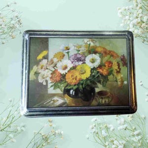 Lata de biscoito vintage francesa, lata floral vintage, coleção de latas