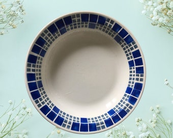 Vintage Serving Bowl, Blue & Grey Vintage Serving Bowl, Large Vintage Ceramic Bowl, Summer Garden Party
