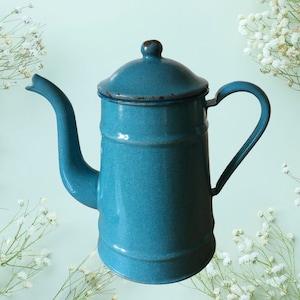 Vintage Enamel Coffeepot, Blue Enamel Coffeepot, French Enamelware