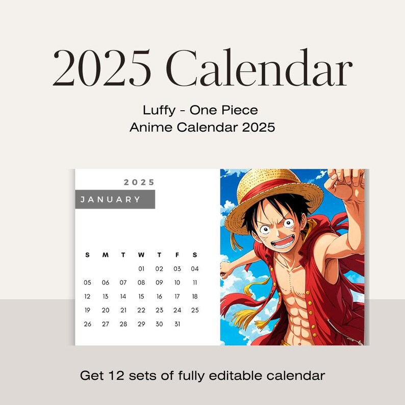 Anime Calendar 2025. Luffy One Piece Etsy
