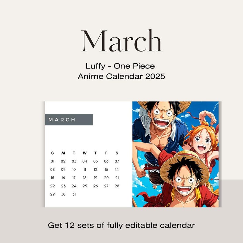 Anime Calendar 2025. Luffy One Piece Etsy
