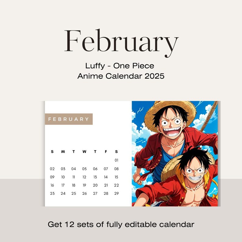 Anime Calendar 2025. Luffy One Piece Etsy