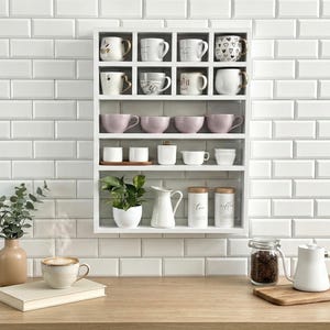 Mensola per tazze da parete - Porta tazze da caffè - Organizer da cucina sospeso - Porta tazze multilivello - Espositore per tazze moderno bianco