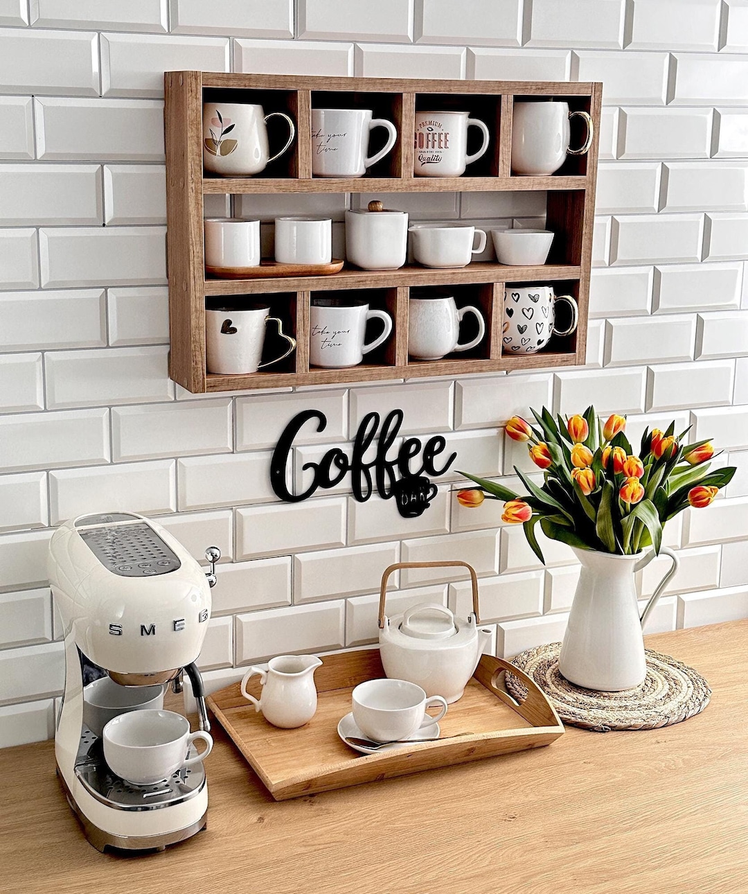 Wall Mounted Mug Shelf - Coffee Cup Organizer - Hanging Kitchen Rack -  Rustic Mug Display - Coffee Bar Shelf - Etsy