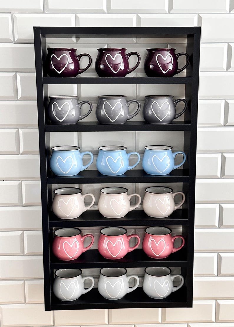 Mug Rack Design Black Wall Mounted Mug Rack - Coffee Cup Shelf - Hanging Kitchen ...