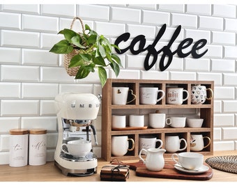 Estante para tazas de café, estante para tazas, soporte para tazas de café, estante de pared para tazas de café, estante de pared para café, cubby de exhibición de tazas de café, decoración de cafetería