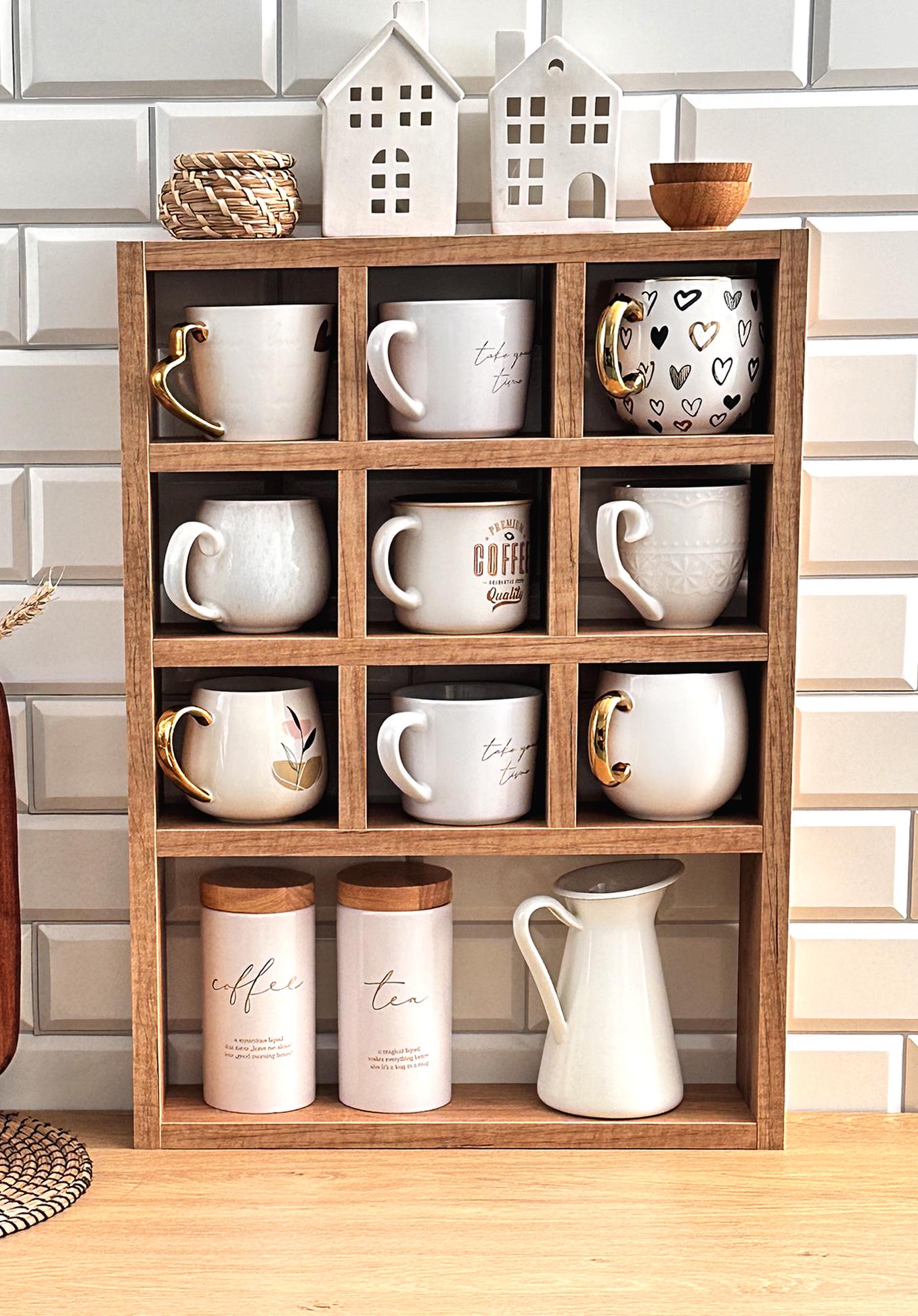 CUKE2BEET Mug Tree Stand - 4-Hook Countertop Cup Holder With Wooden Base, Kitchen Organizer