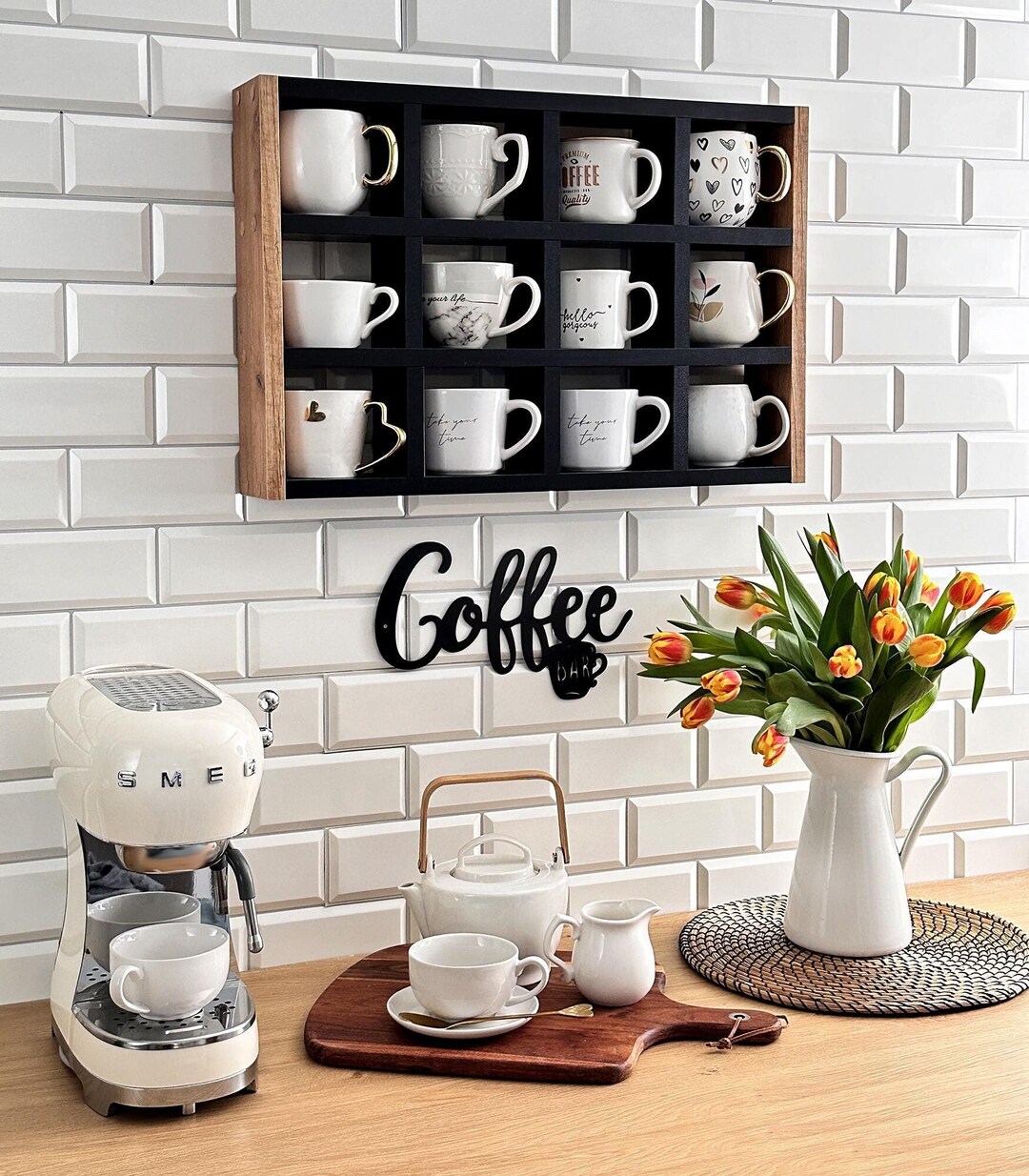 Tassenregal Aus Massivholz – Wandregal Für Kaffeetassen, Vintage-Deko, Setzkasten Für Sammeltassen & Erinnerungsstücke, Verschiedene Größen