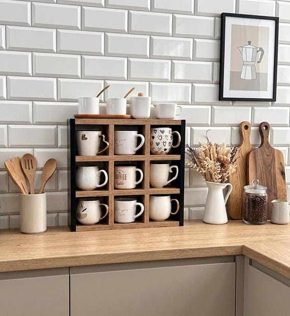 Tassenablage 44 cm, Kaffeetassenständer, Tassenorganizer für die Arbeitsplatte, Küchentassenregal, Espressotassenaufbewahrung