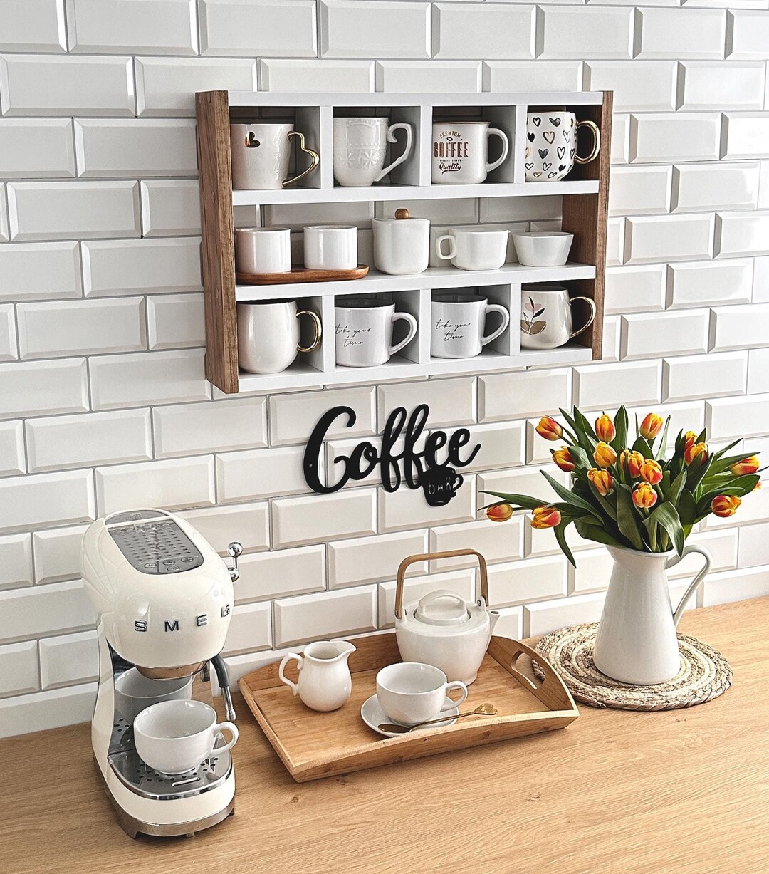 Mug Rack Design Wall Mounted Mug Shelf - Coffee Cup Rack - Hanging Kitchen Organizer ...