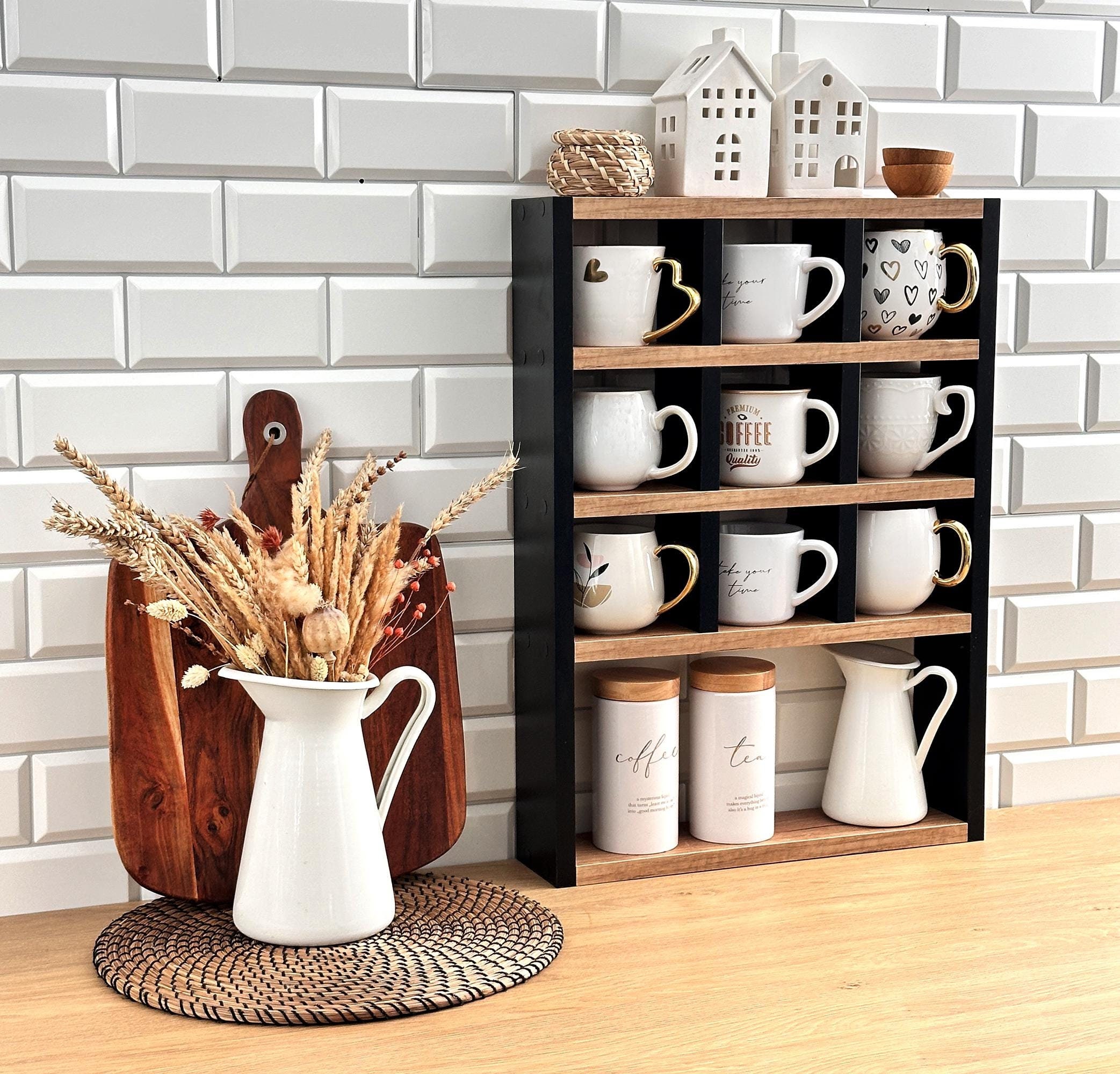 Black Oak Mug Shelf - Coffee Cup Storage - Modern Kitchen Organizer -  Tassen Regal - Wall Mounted Rack - Etsy