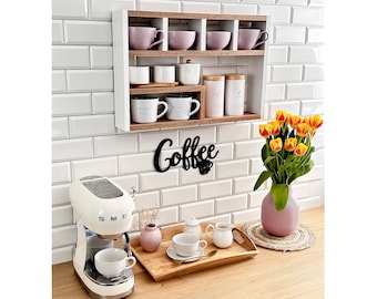 Coffee Mug Shelf, Hanging Cup Rack, Coffee Cup Holder, Coffee Mug Wall Rack, Coffee Wall Shelf, Coffee Mug Display Cubby, Coffee Bar Decor