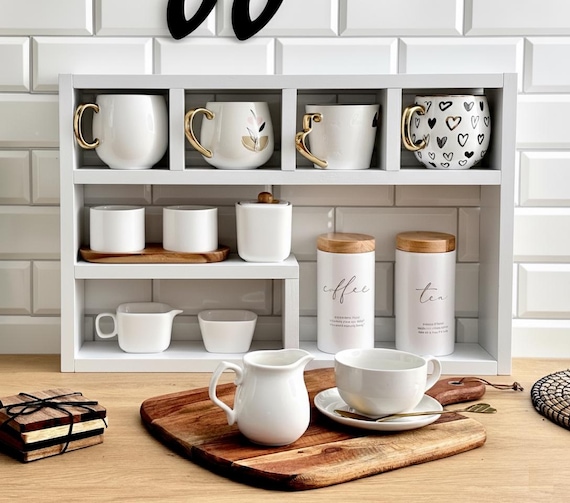 Coffee Station Organizer - 3 Tier Mug Rack With 6 Hooks, Countertop Storage For Syrups & Accessories