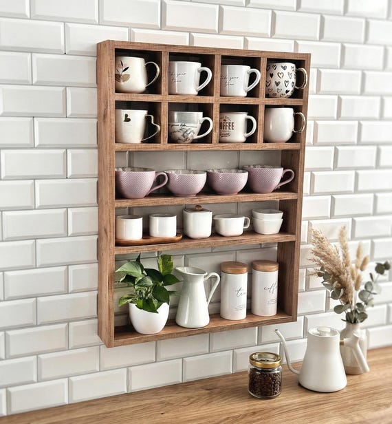 An der Wand befestigtes Tassenregal - Kaffeetassenregal - Hängender Küchenorganizer - Mehrstufige Tassenaufbewahrung - Moderne Tassenaufbewahrung