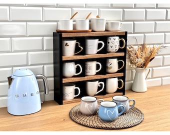Estante para tazas de café, estante para tazas, soporte para tazas de café, estante de pared para tazas de café, estante de pared para café, cubby de exhibición de tazas de café, decoración de cafetería