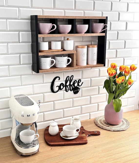 An der Wand befestigtes Becher-Regal der schwarzen Eiche -  Kaffeetasse-Regal - hngender Kchen-Organizer - moderne Tassen-Aufbewahrung  - Kaffeebar-Regal - Etsy.de
