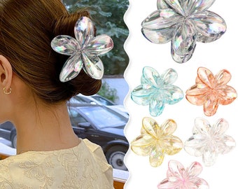 Barrette fleur multicolore en porcelaine transparente scintillante