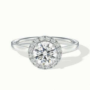 2 Carat Round Moissanite Halo Ring: 14k Yellow Gold Pave Band