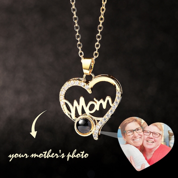 Mon Heart Photo Projection Necklace, Personalized Necklace With Picture for Mother's Day, Custom Memorial Jewelry, Gift for Her