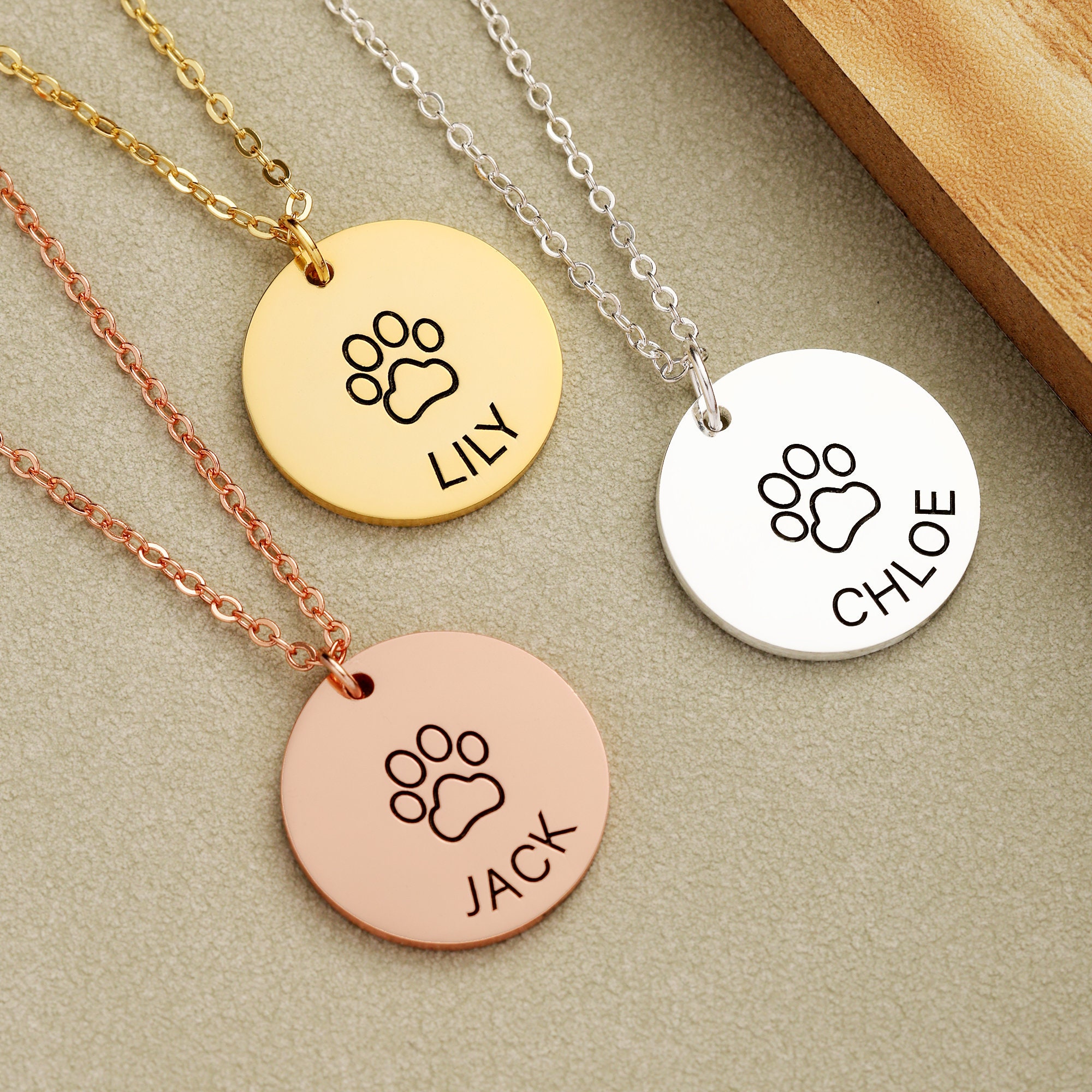 Personalized Pet Name Necklace, Custom Pet Paw Jewelry, Engraved Name