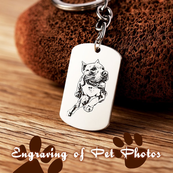 Pet Photo Keychain, Custom Portrait Engraved Keychain, Keychain for Lover Gift, Pet Loss Memorial Gift, Mother's Day Dog Mom