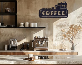 Personalized Coffee Sign| Custom Name Logo| Cafe Decor Metal Wall Art | Kitchen Bar Decor