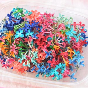 Flores lilas teñidas para resina / Flores 3D para jabón, manualidades y dulces / Flores secas para resina, flores multicolores para hacer joyas