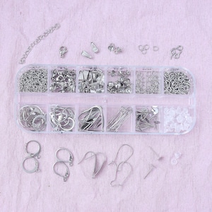180pcs Stainless Steel | 10 Grid Jewelry Making Kit for Earrings & Pendants | Earring Hooks, Stud Bases, Clasps, Jump Rings + Box