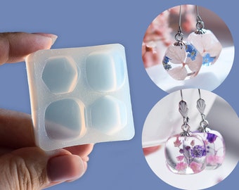 Mold for resin earrings squares and hexagons / glossy silicone mold