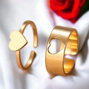 Matching heart ring for couple, stainless steel couple ring, adjustable heart marking ring, couple and friendship ring, you and me ring