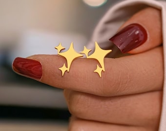 Boucle d'oreille étoiles, clou d'oreille étoile en acier inoxydable, puce d'oreille étoiles originales, bijou étoile unique en or et argent